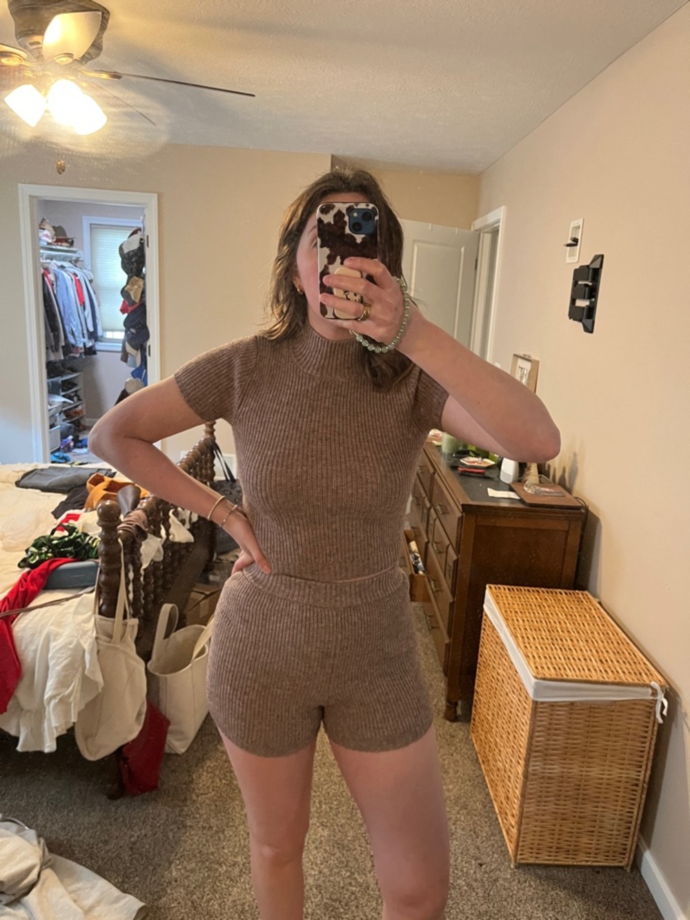 Anthropologie Mauve Ribbed Knit Short Set